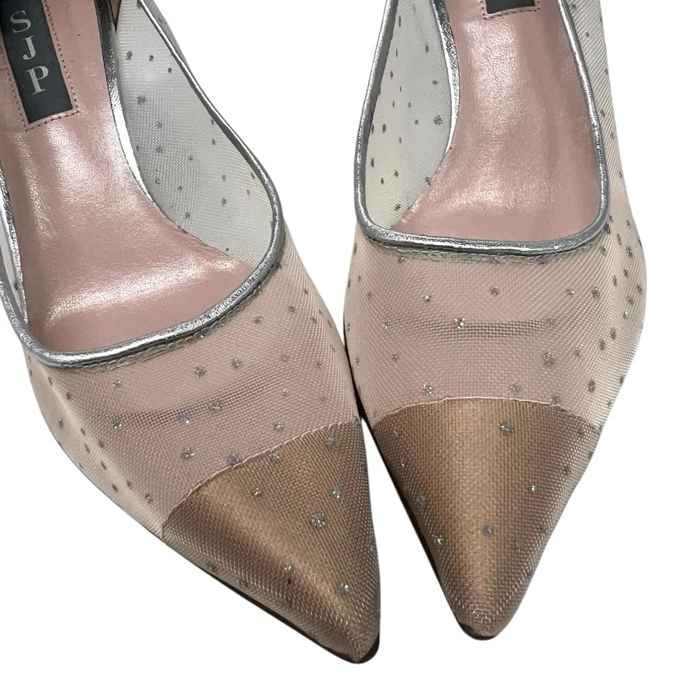 SJP Sarah Jessica Parker Glass 70mm Glitter Dot Mesh Stiletto Heels Women’s 36.5 - Picture 5 of 15